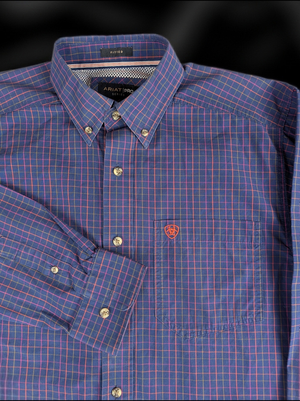 Ariat‎ Men's Navy and Red Windowpane Button-Down Shirt